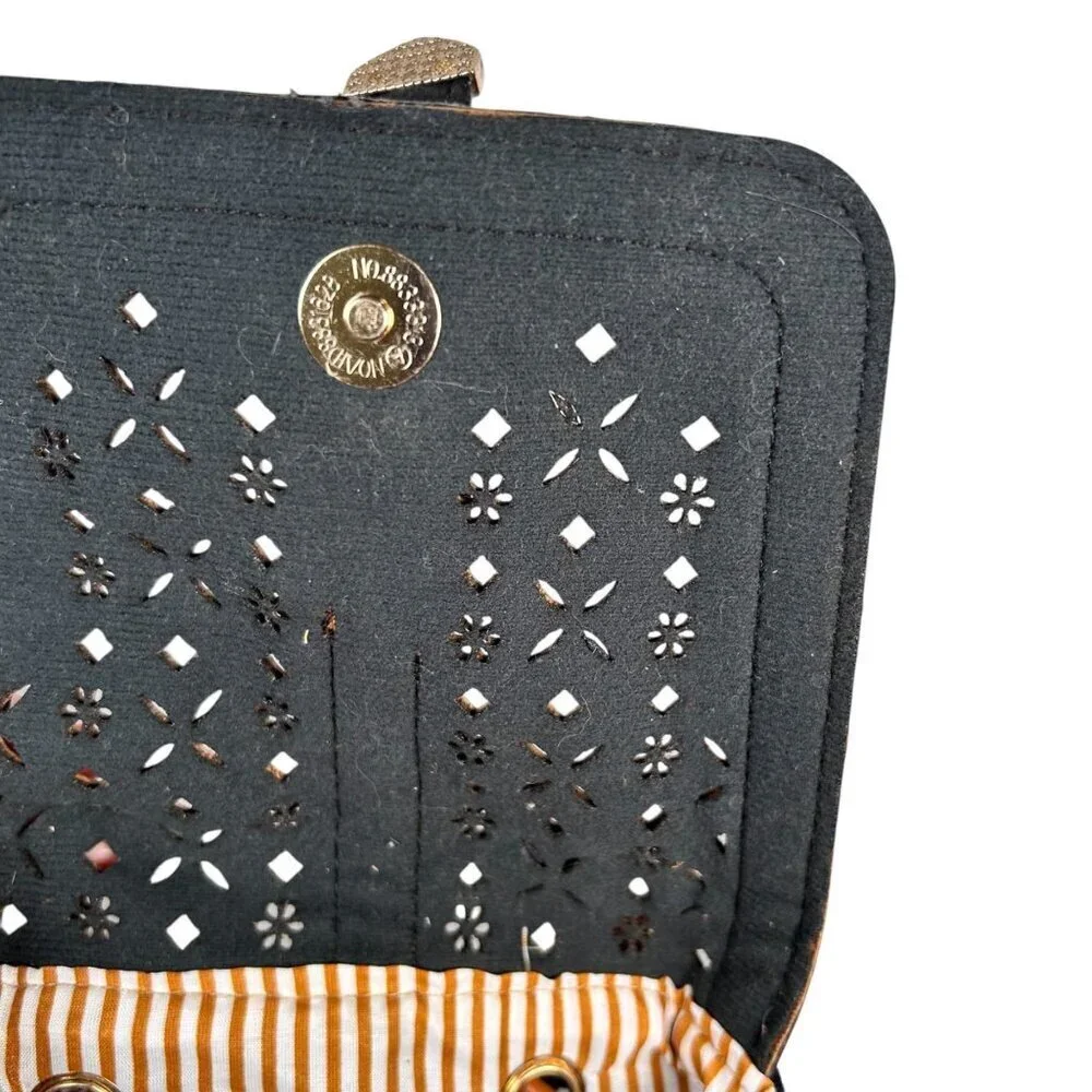 Boho Western Aztec Bucket Bag Fringe Backpack Crossbody Cinched Brown - Picture 6 of 8